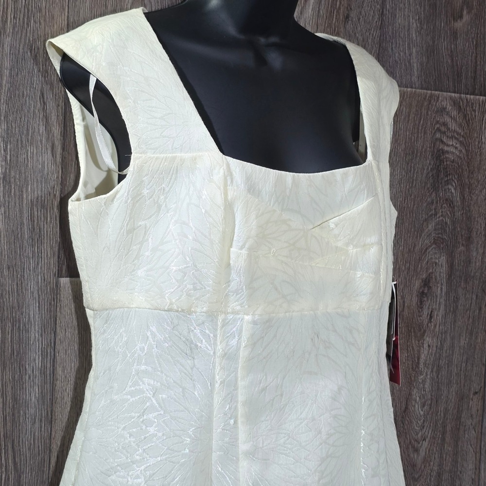 NWT R&K Originals Petite 12P‎ Vanilla Jacquard Cocktail Dress Square Neck Cotton